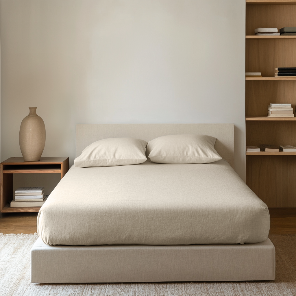 Ecru Beige Washed Linen Heavyweight Deep Pocket Fitted Sheet