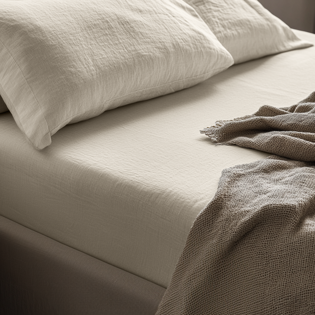 Ecru Beige Washed Linen Heavyweight Deep Pocket Fitted Sheet