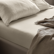 Ecru Beige Washed Linen Heavyweight Deep Pocket Fitted Sheet