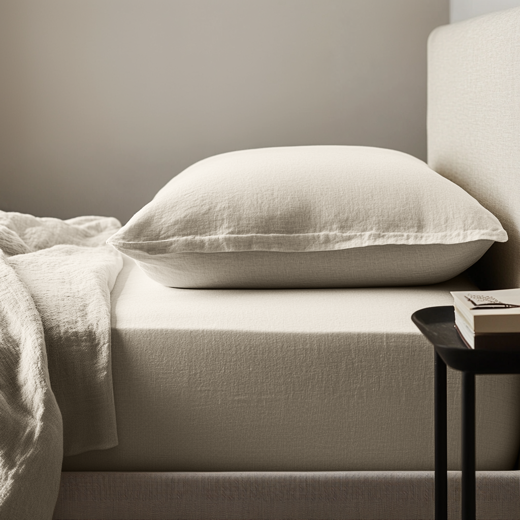 Ecru Beige Washed Linen Heavyweight Deep Pocket Fitted Sheet