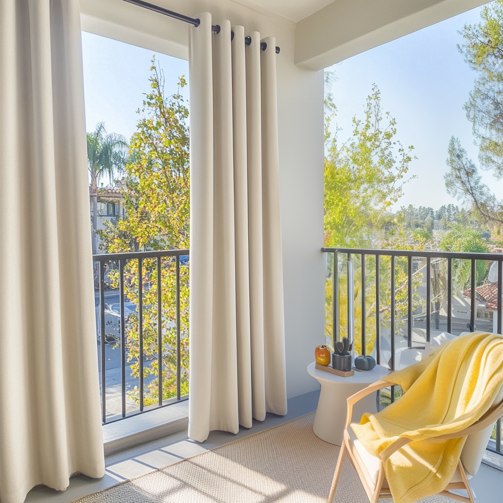 Ivory Triple-Weave Outdoor Blackout Balcony Curtains with Metal Grommets