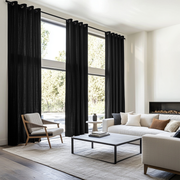 Large Black Linen Grommet Curtains - Cotton Lining