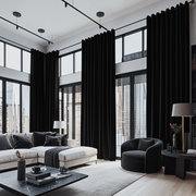 Large Black Velvet Grommet Blackout Curtains