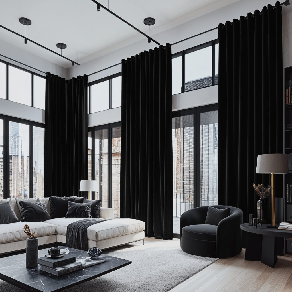 Large Black Velvet Grommet Blackout Curtains