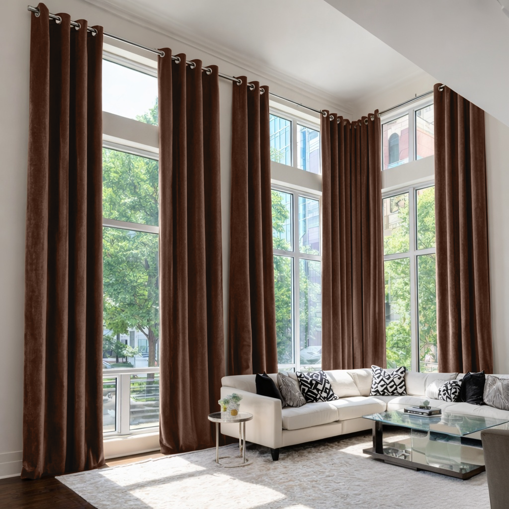 Large Chocolate Brown Velvet Grommet Blackout Curtains