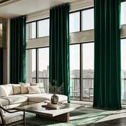 Large Emerald Green Velvet Grommet Blackout Curtains