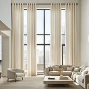 Large Cream Linen Grommet Curtains - Cotton Lining