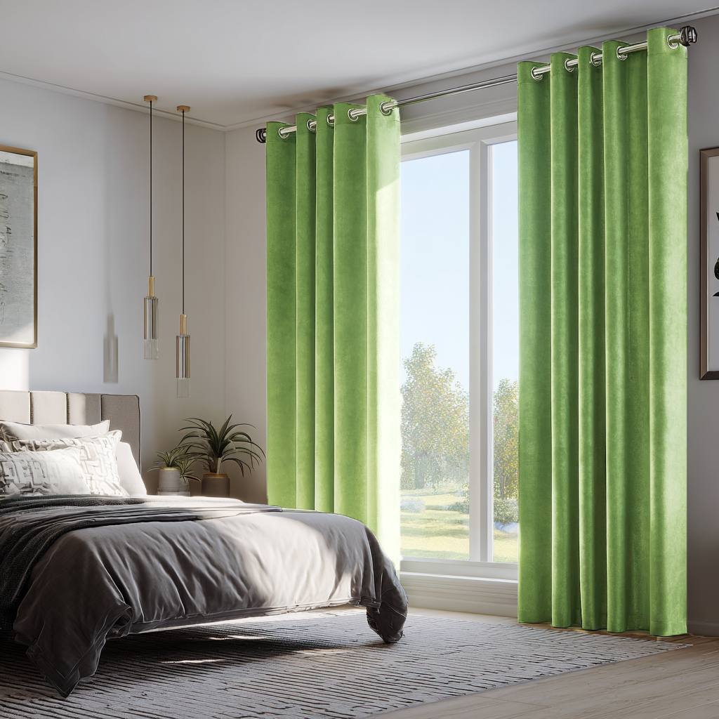 Light Green Velvet Blackout Grommet Curtain