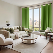Light Green Velvet Tab Top Blackout Curtains in a Living Room with Beige Walls