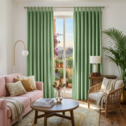 Lime Green Velvet Tab Top Blackout Curtains in a Living Room with White Walls