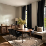Black Linen Back Tab Blackout Curtains