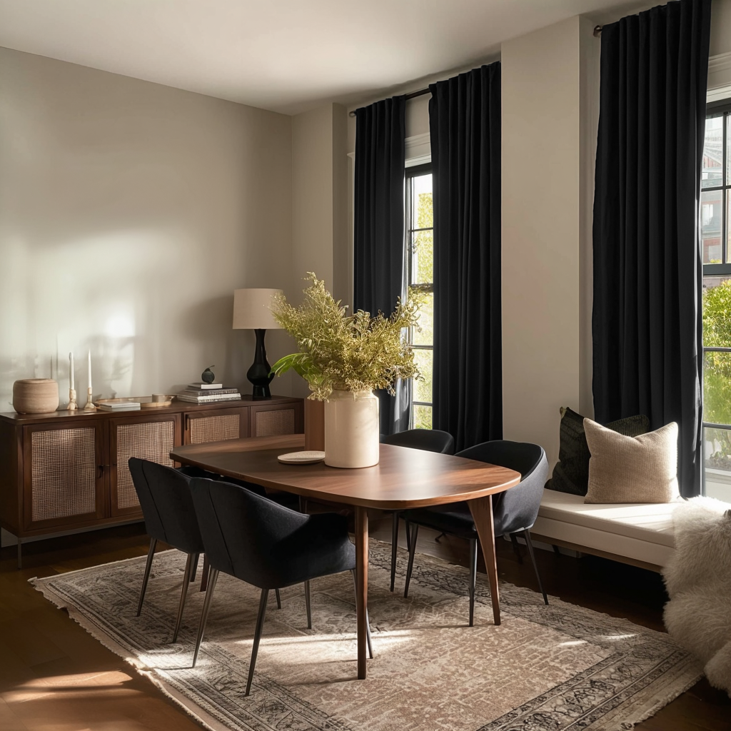 Black Linen Back Tab Blackout Curtains