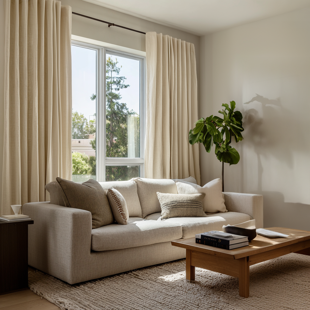 Cream Linen Back Tab Blackout Curtains
