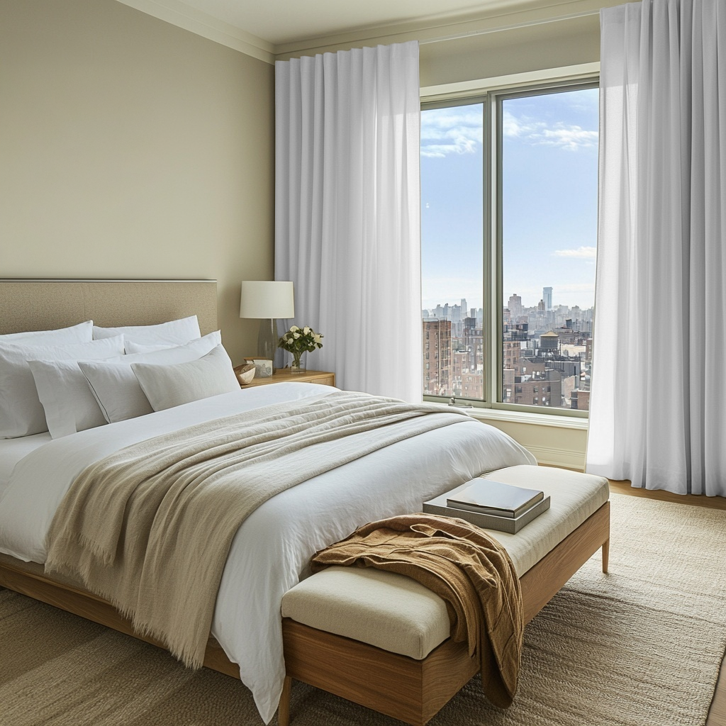 White Linen Back Tab Curtains - Cotton Lining