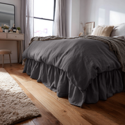 Dim Grey Linen Bed Skirt with Gathered Ruffles