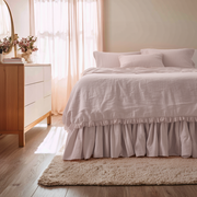 Dusty Pink Linen Bed Skirt with Gathered Ruffles