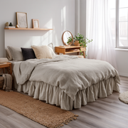 Natural Linen Bed Skirt with Gathered Ruffles