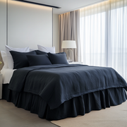 Royal Blue Linen Bed Skirt with Gathered Ruffles