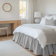 Stone Grey Linen Bed Skirt with Gathered Ruffles