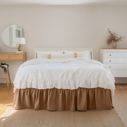 Tawny Brown Linen Bed Skirt with Gathered Ruffles