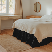 Black Linen Bed Skirt with Gathered Ruffles