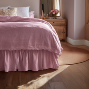 Dusty Rose Linen Bed Skirt with Gathered Ruffles