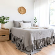 Dim Grey Linen Bed Skirt with Gathered Ruffles