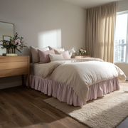 Dusty Pink Linen Bed Skirt with Gathered Ruffles