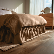Tawny Brown Linen Bed Skirt with Gathered Ruffles