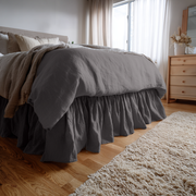 Dim Grey Linen Bed Skirt with Gathered Ruffles