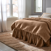 Tawny Brown Linen Bed Skirt with Gathered Ruffles