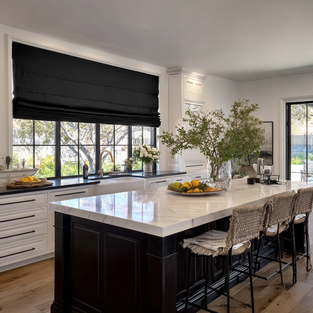 Black Linen Blackout Roman Shades