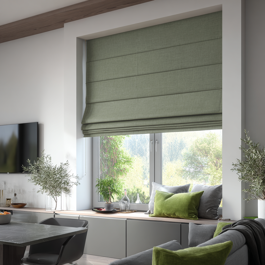 Asparagus Green Linen Blackout Roman Shades