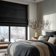 Black Linen Blackout Roman Shades