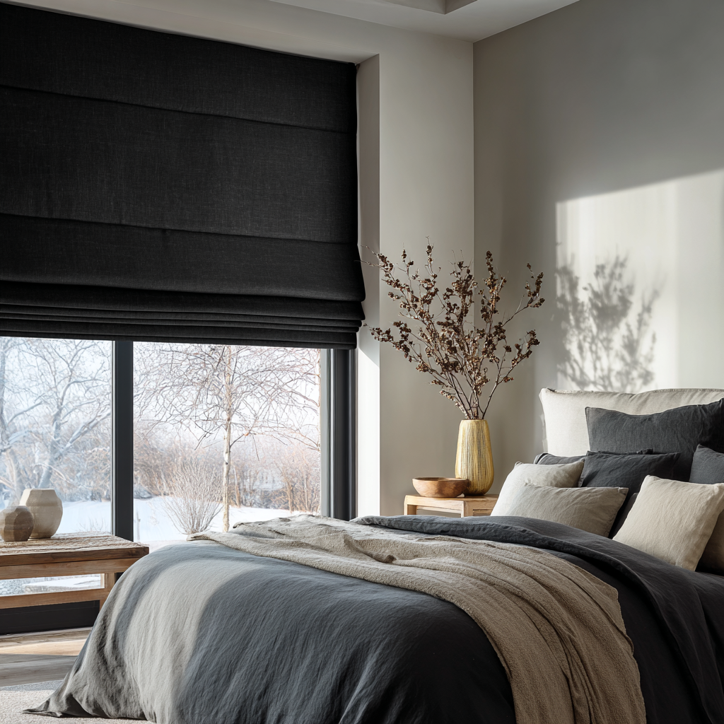 Black Linen Blackout Roman Shades
