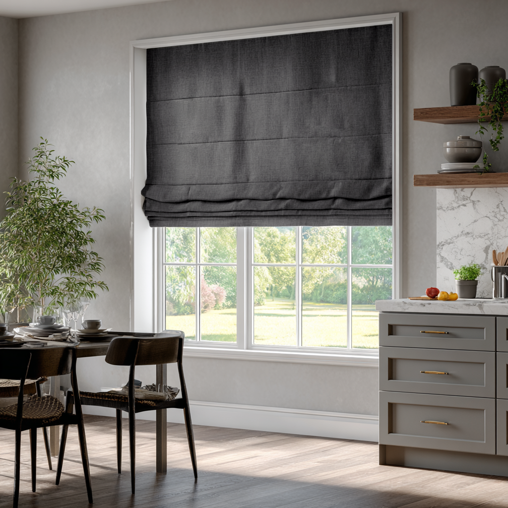 Charcoal Linen Blackout Roman Shades