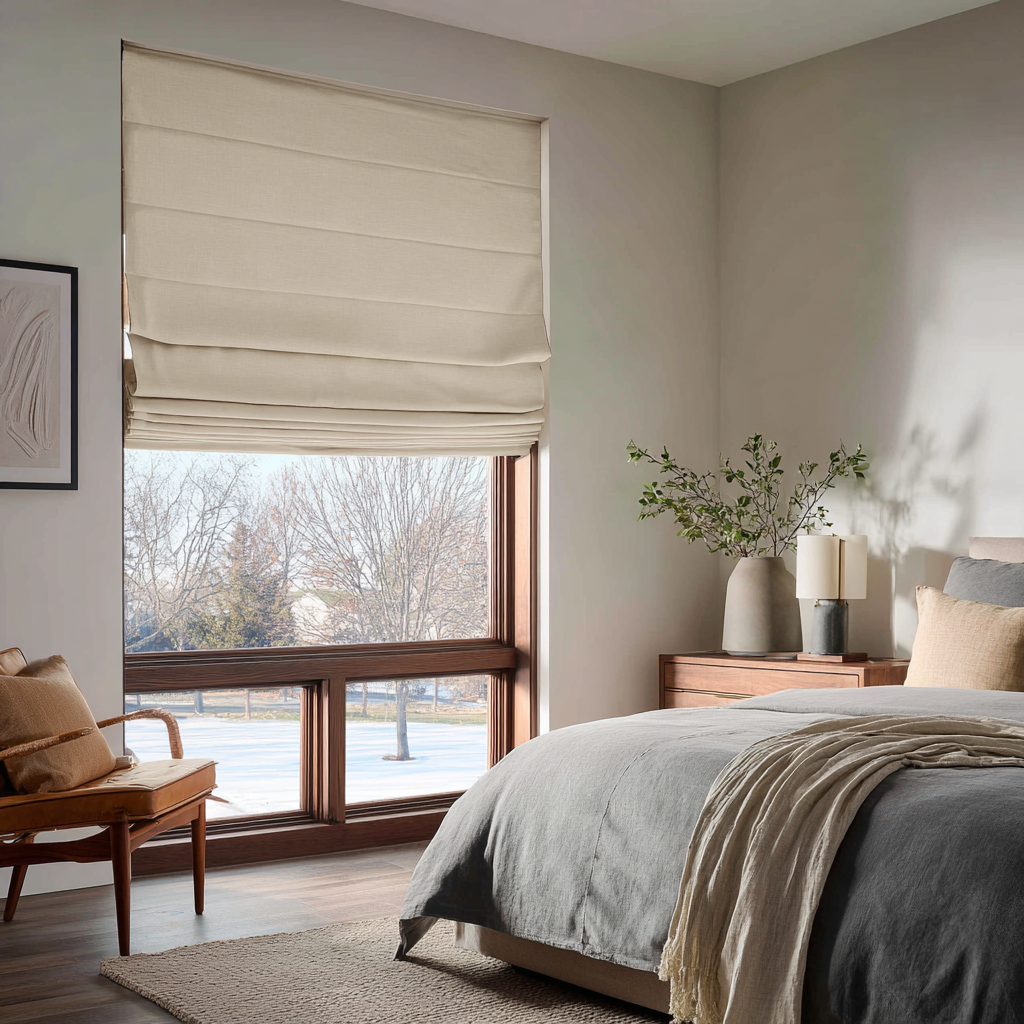 Cream Linen Blackout Roman Shades