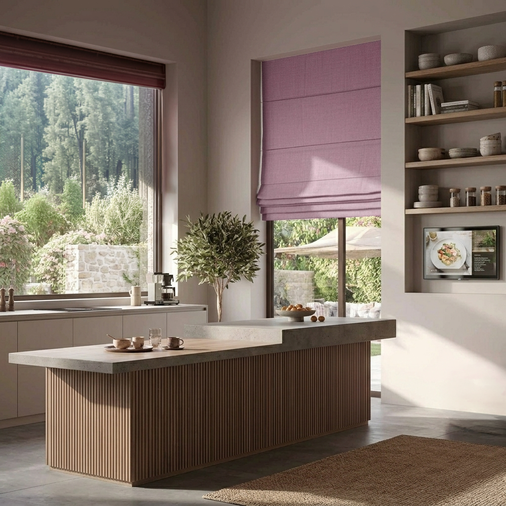 Dusty Rose Linen Blackout Roman Shades