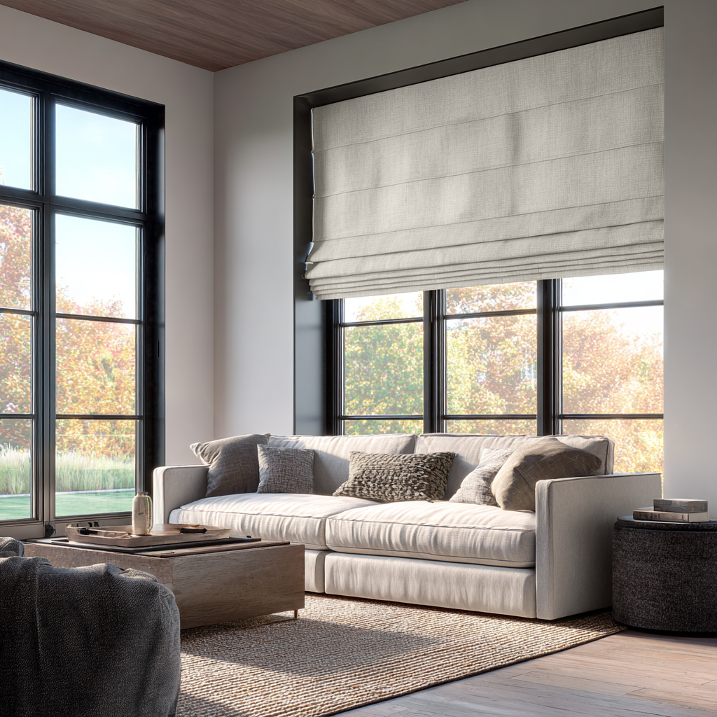 Ecru Linen Blackout Roman Shades
