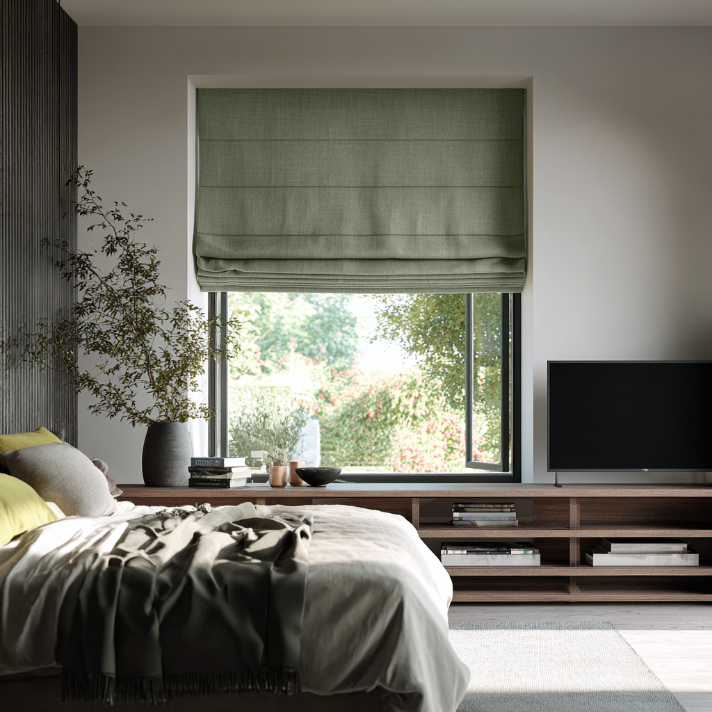 Asparagus Green Linen Blackout Roman Shades