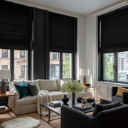 Black Linen Roman Shades - Blackout Lining