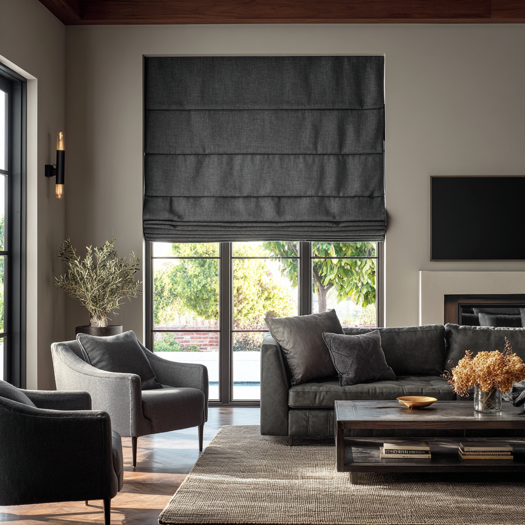 Charcoal Linen Blackout Roman Shades