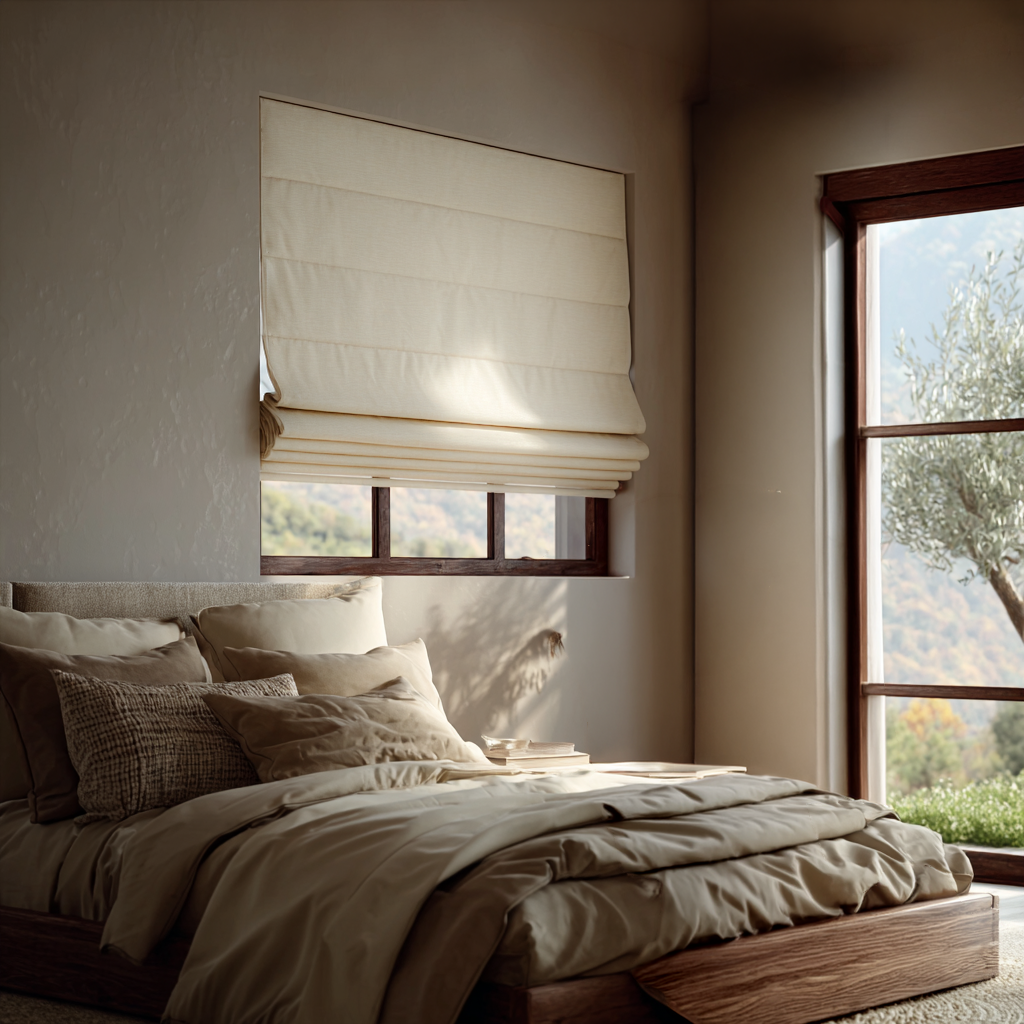 Cream Linen Blackout Roman Shades