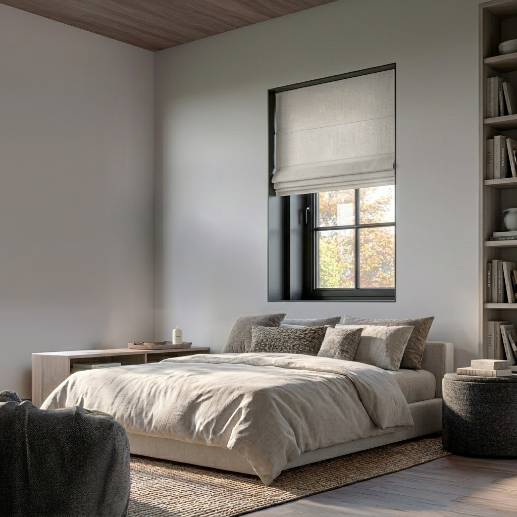 Ecru Linen Blackout Roman Shades