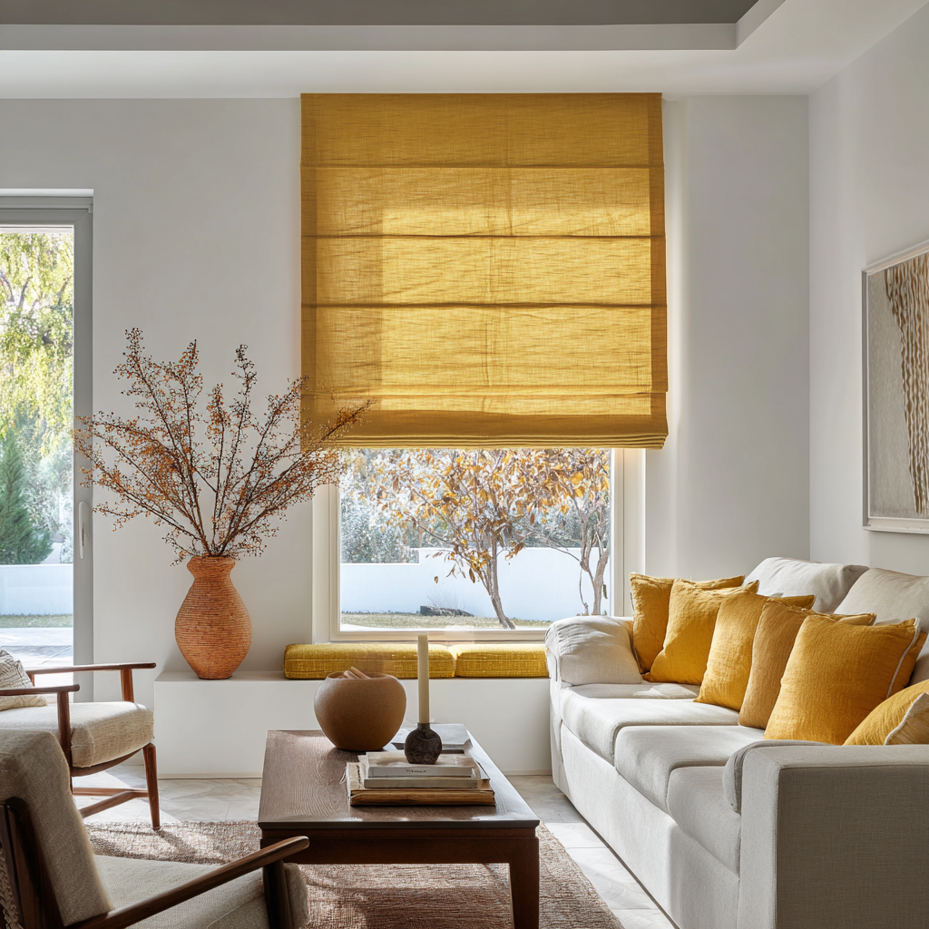 Mustard Yellow Linen Roman Shade -  Blackout Lining
