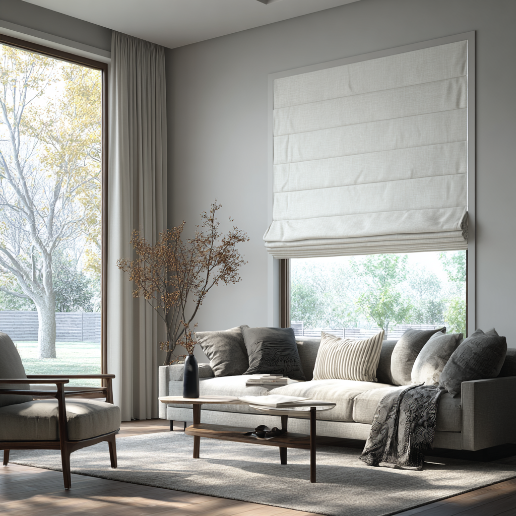 Off-White Linen Blackout Roman Shades