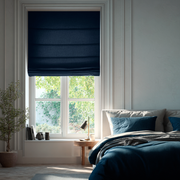 Peacock Blue Linen Roman Shades - Blackout Lining