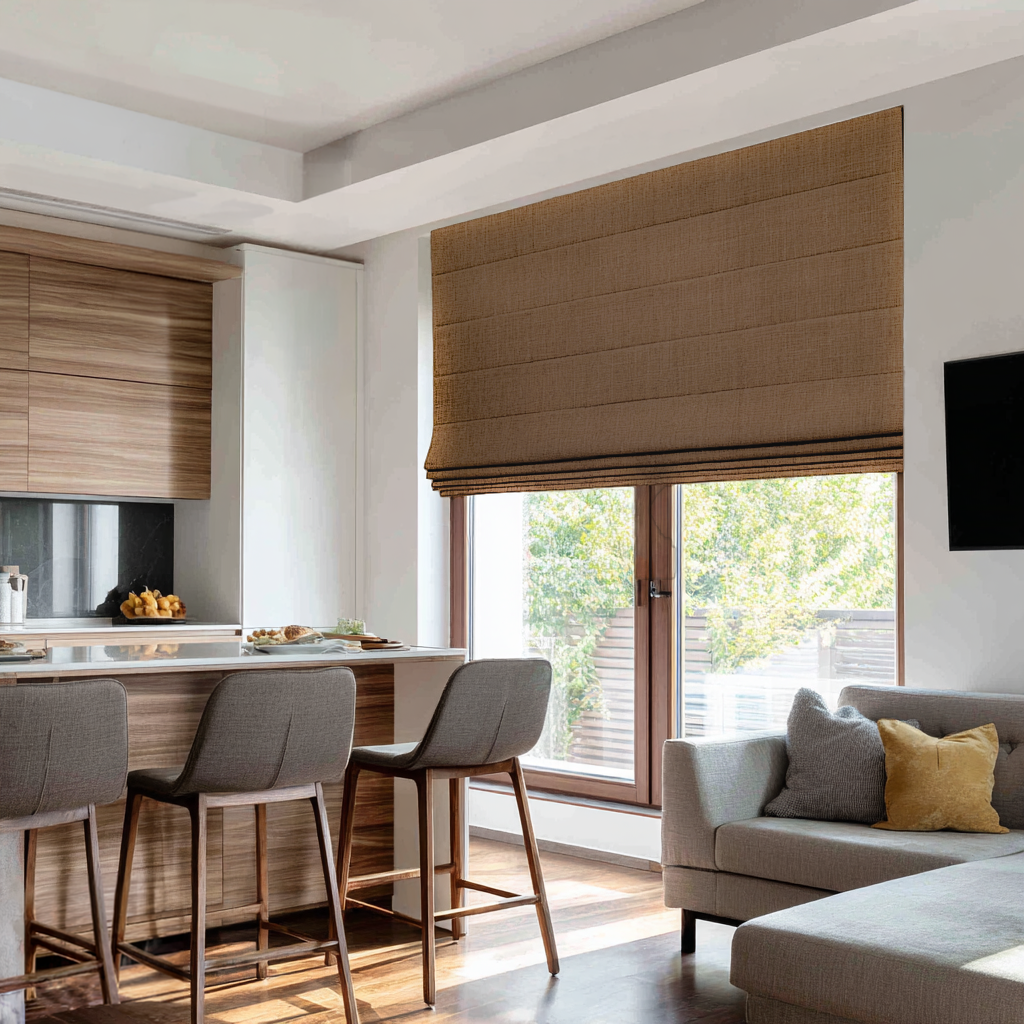 Tawny Brown Linen Blackout Roman Shades