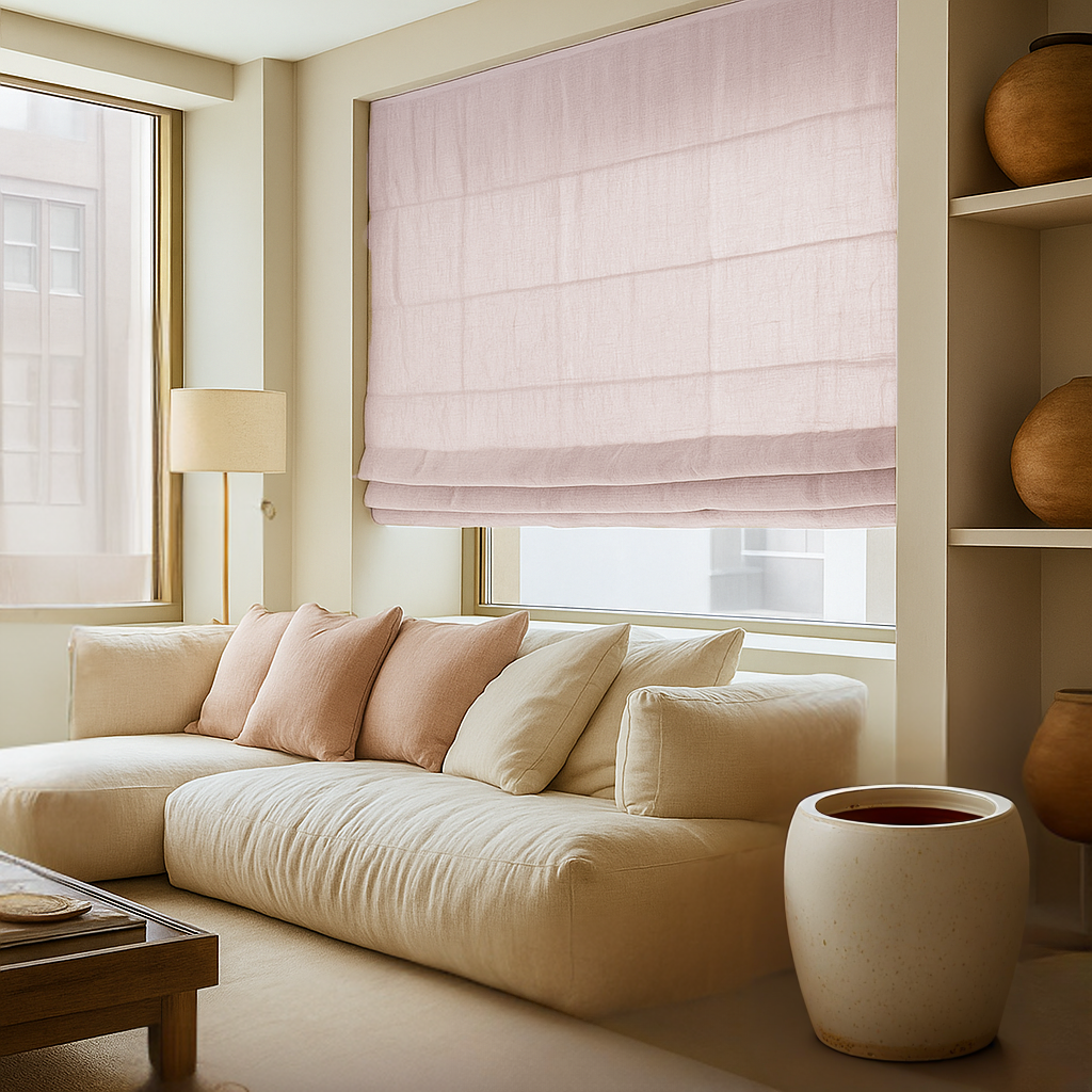 Dusty Pink Linen Blackout Roman Shades