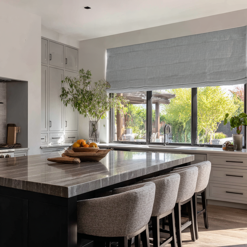 Stone Grey Linen Blackout Roman Shades